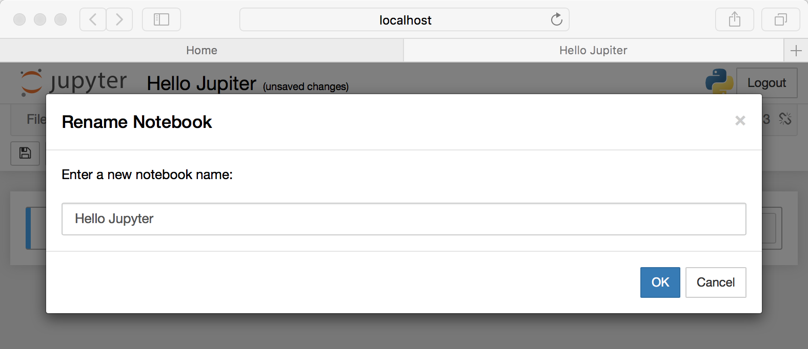 Hello World in Jupyter