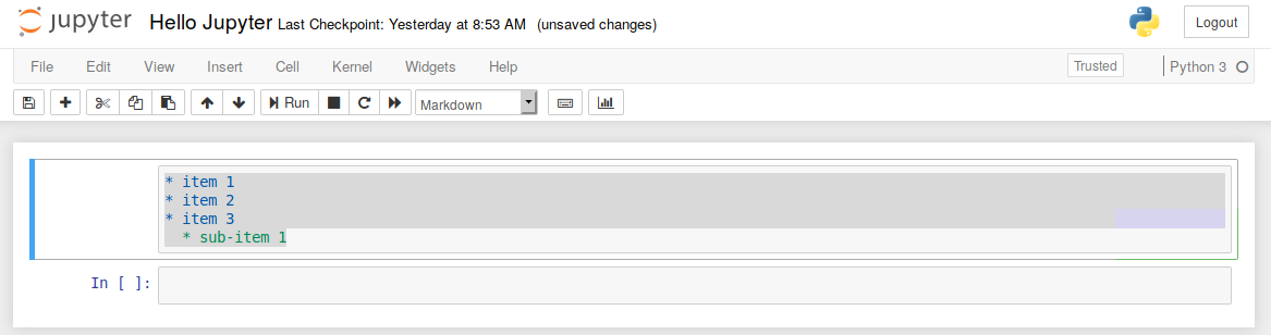 Markdown Lists in Jupyter Notebooks
