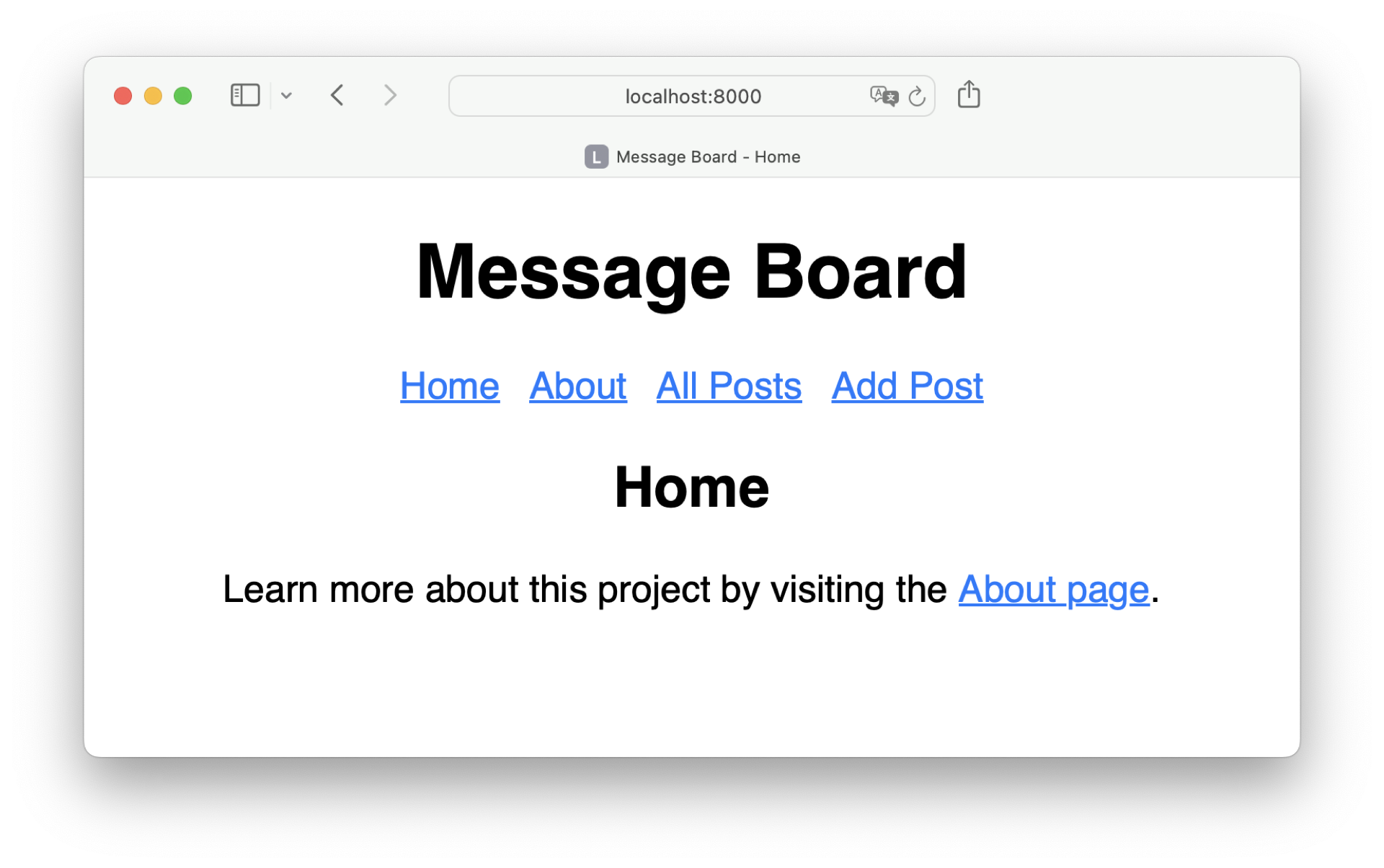 Home page with menu