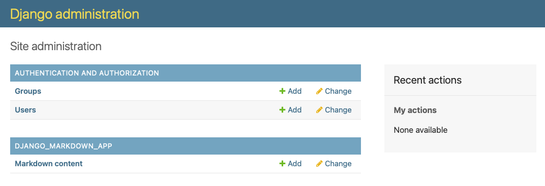 Django admin screen