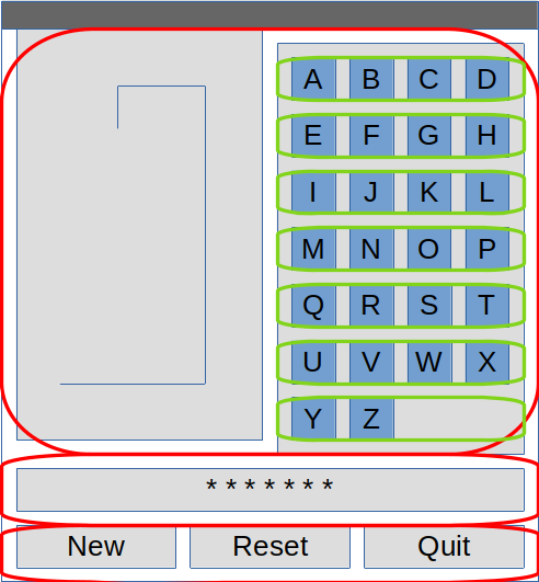 The Hangman wireframe with controls grouped