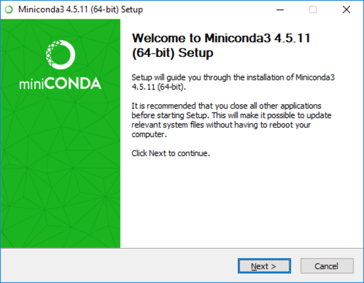 Miniconda Installer Welcome Screen