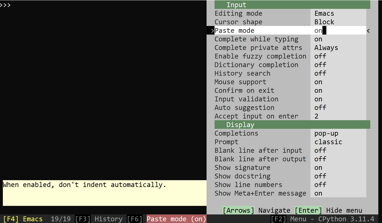 Python paste mode