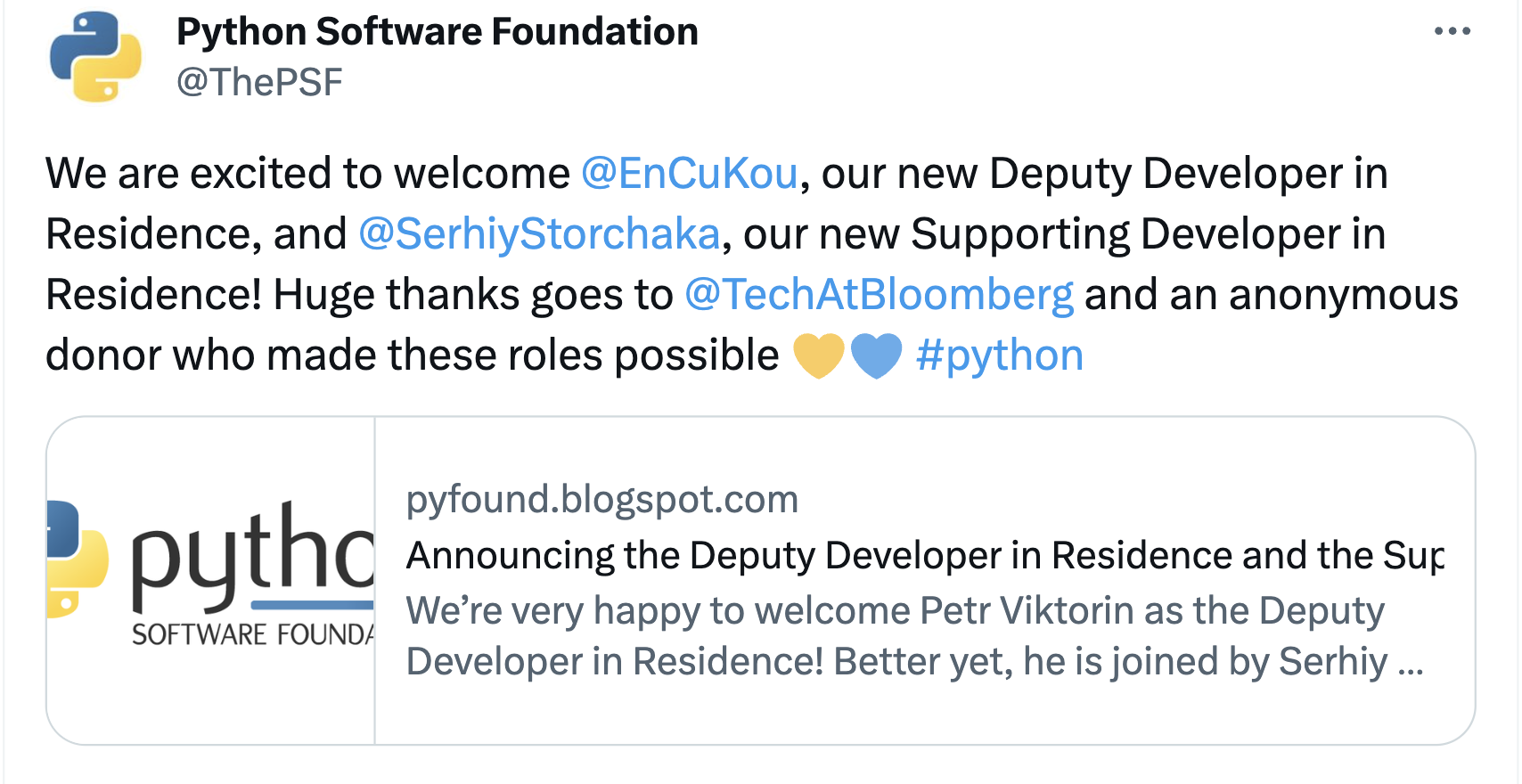 PSF Announced New Developers in Residence