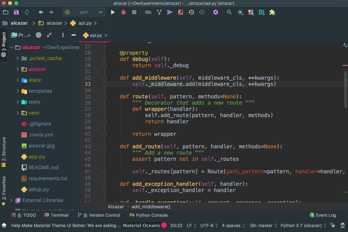 Material Theme in PyCharm