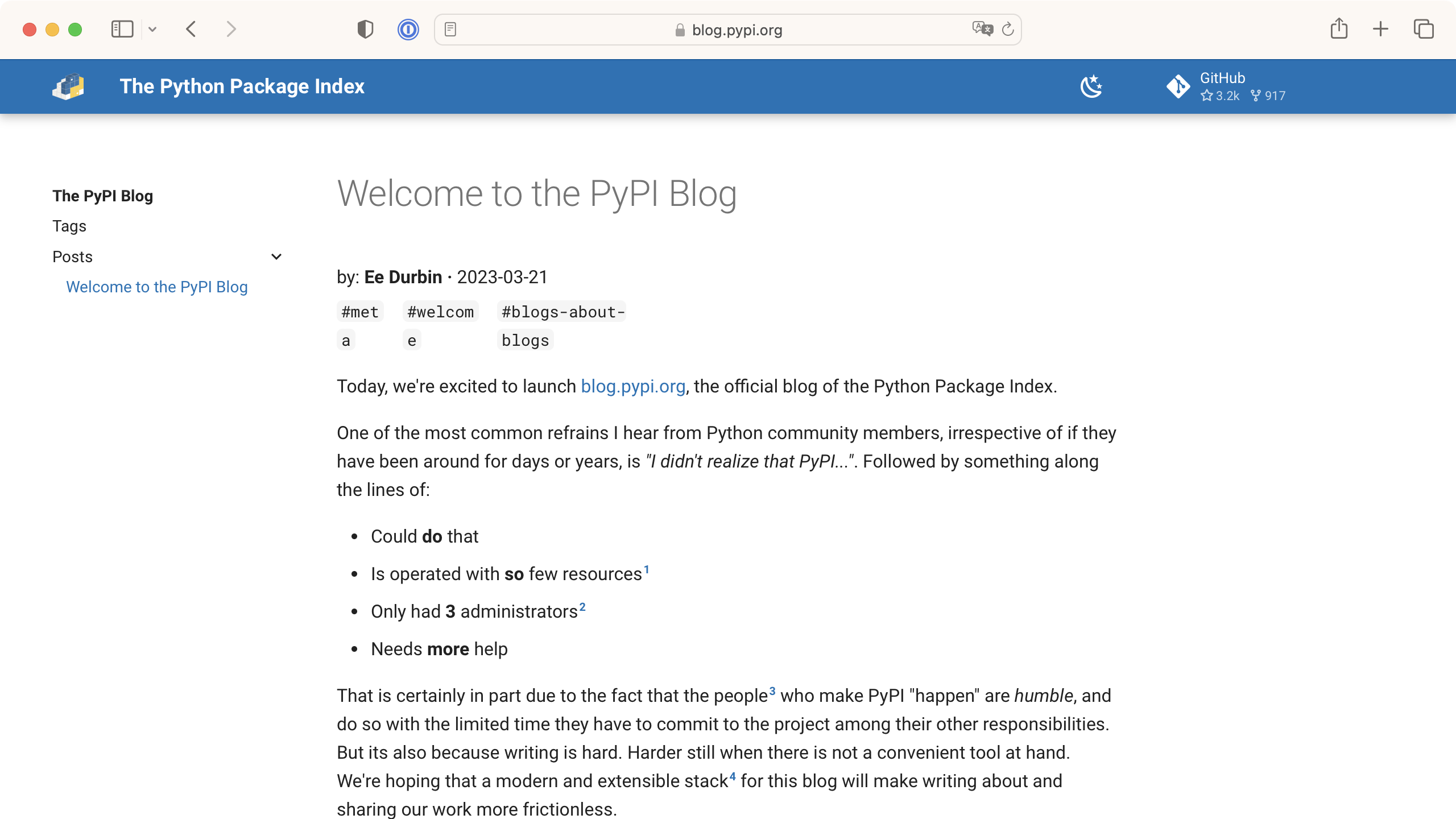 PyPI Blog Launched