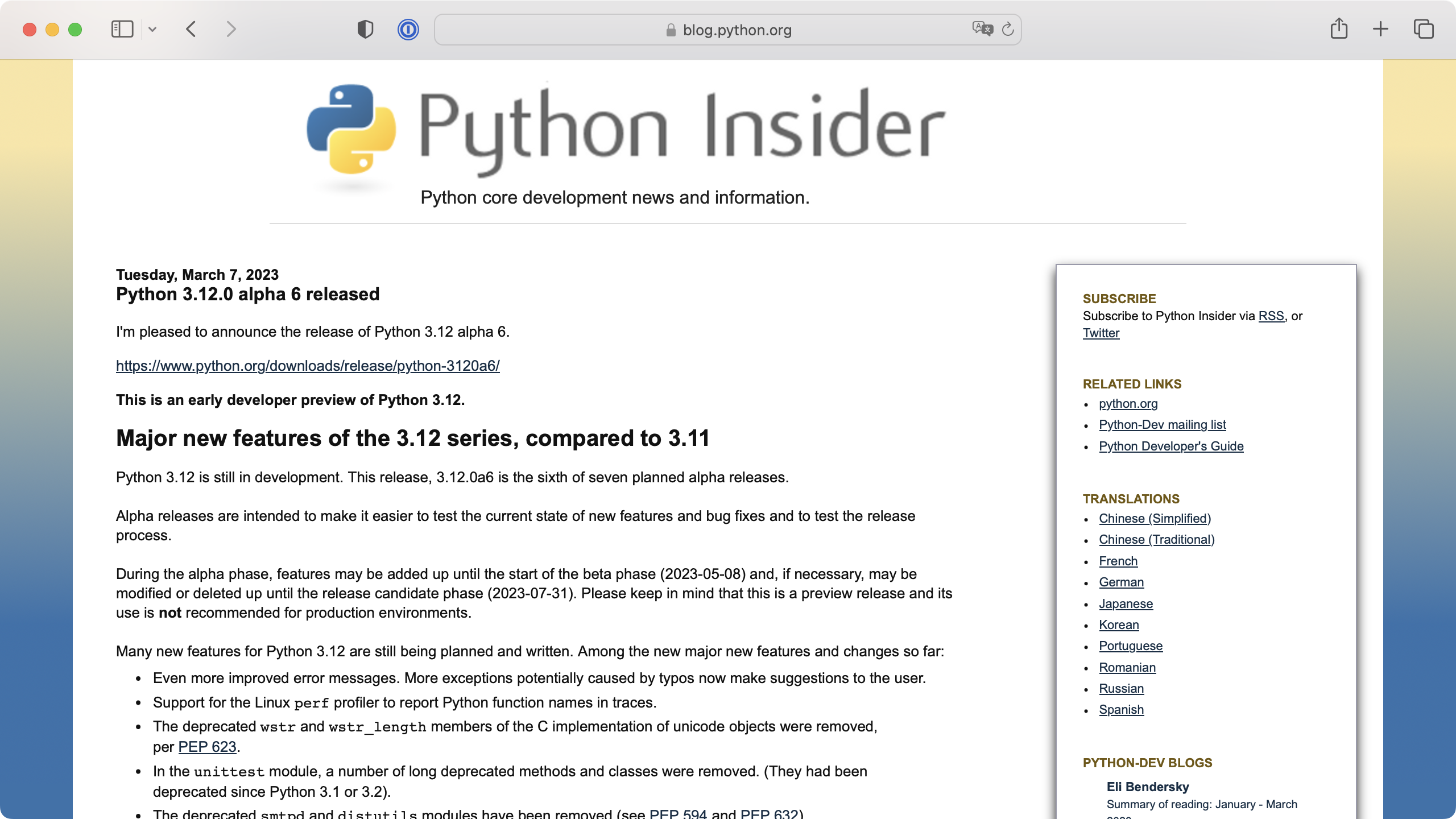 Python 3.12.0a6 Release in Python Insider