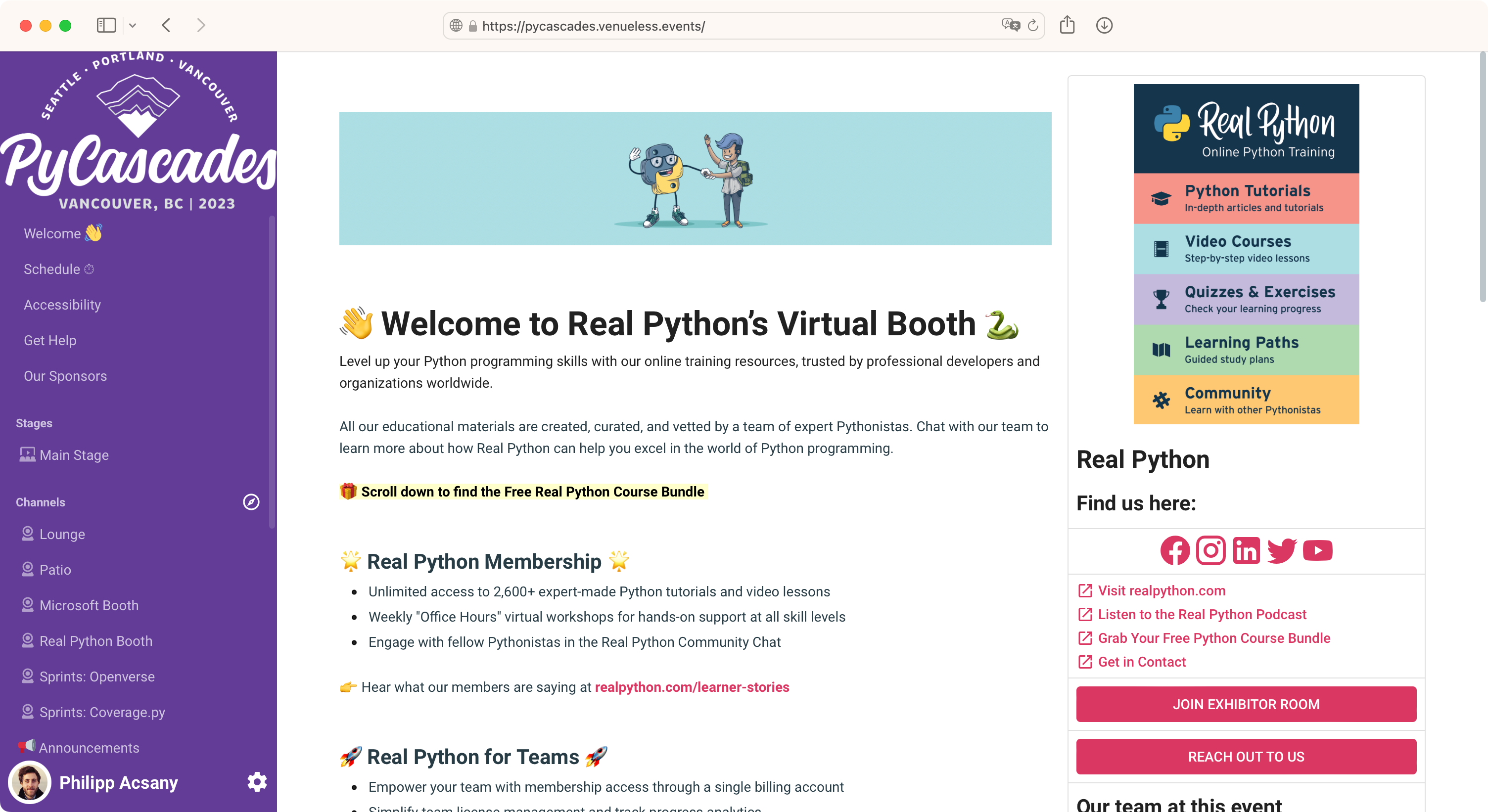 Real Python Online Booth at Pycascades 2023